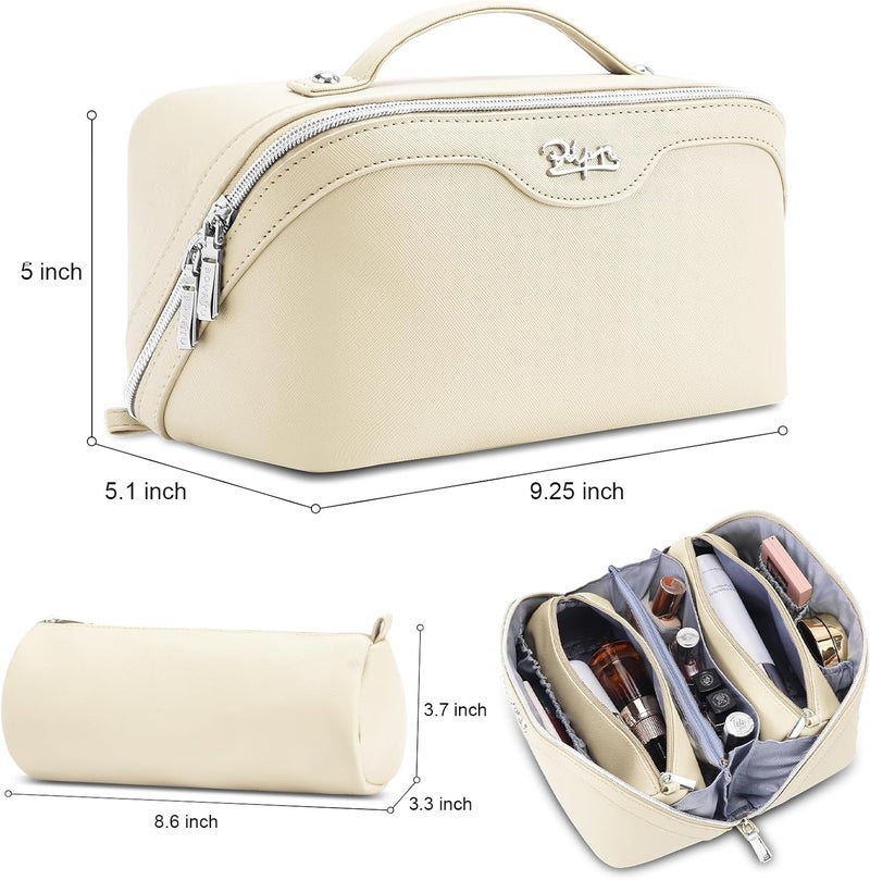 BOYATU Travel Makeup Bag Organizer Cosmetic Bag: 3 Pcs Set Make up Bags for Women with Handle - Waterproof Vegan Leather Toiletry Bags Travel Essentials Pouch with Compartments (C-04-White) - Image 2